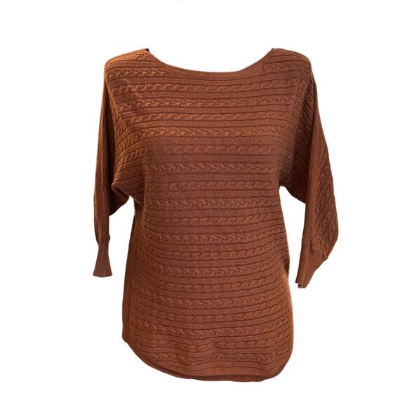 Market & Spruce Cable Knit 3/4 Dolman Sleeve Copper Sweater, Size XS, EUC - Picture 1 of 4
